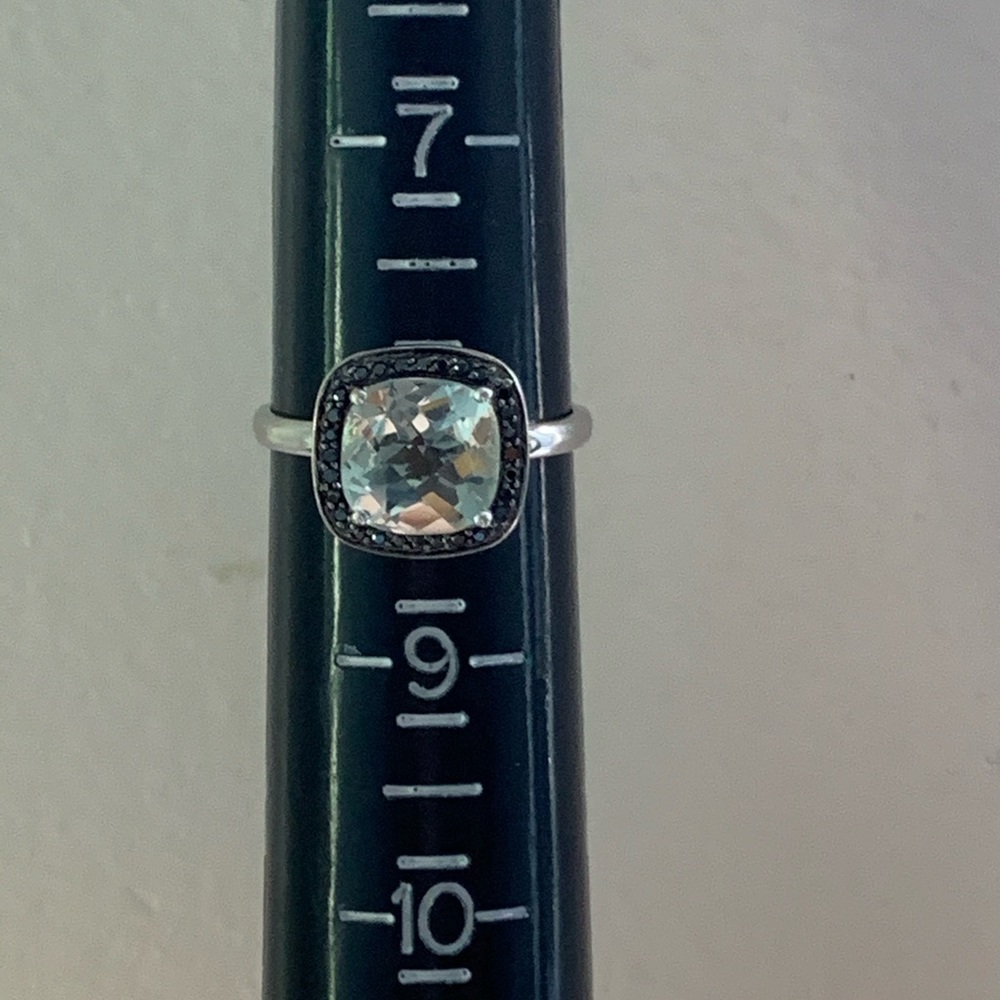 Green amethyst and black diamond 14k gold ring - Picture 3 of 8